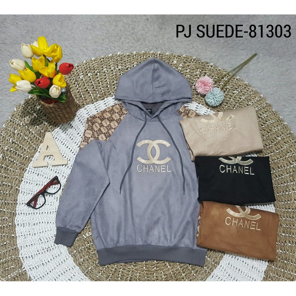 81303 Jaket Sweater Hoodie Suede Chanel Import