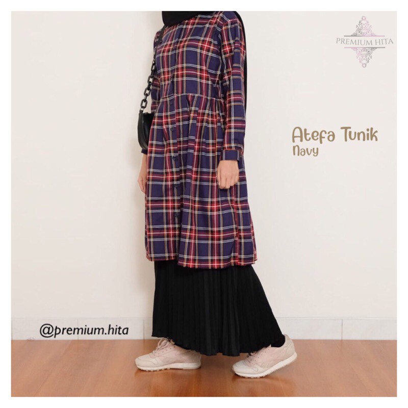 Atefa Tunik - Long Tunik Kotak Kotak Wanita Terbaru
