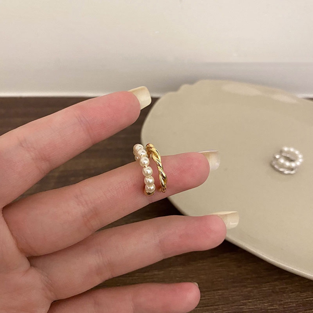 1pc Anting Klip Telinga Wanita Model retro Elegan Bentuk Lingkaran Ganda Hias Mutiara