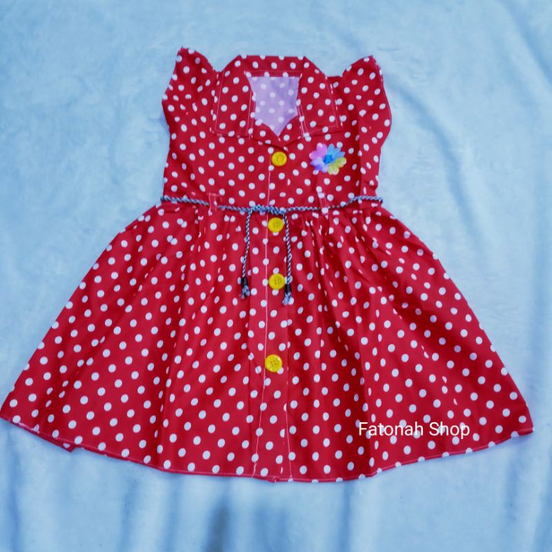 Dress anak 1 2 tahun polka tutul polkadot bulat  baju anak cewek perempuan ( dress kancing polka )