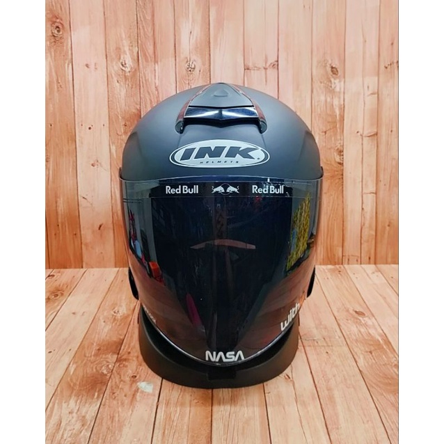 HELM INK DYNAMIC SOLID BLACK DOF - PAKET GANTENG - VISOR IRIDIUM PNP - SPOILER 2D-2
