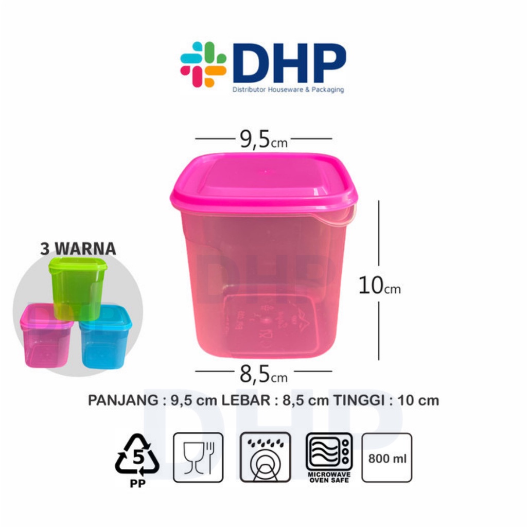 Toples ZAYN Kotak 800ml (9.5x9.5 h:10) Warna Plastik Kue Wadah Makanan Serbaguna Penyimpanan