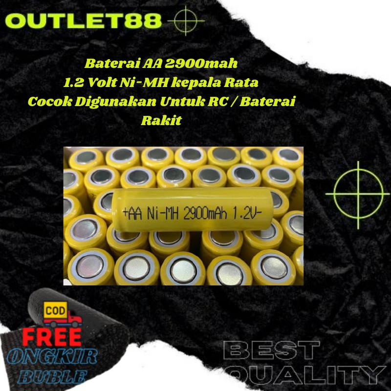 Baterai Charger AA 1.2V 2900mAh - Baterai Cas 2900mah AA Flat Top / Rata NIMH Buat Batre Rakit RC