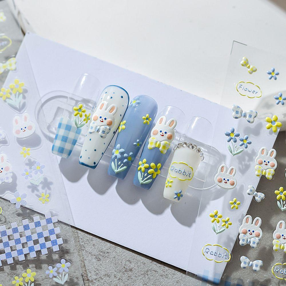 Mxbeauty Kartun Stiker Kuku Wanita Relief Mickey Salju Putih Bunga Perekat Diri Nail Art Dekorasi