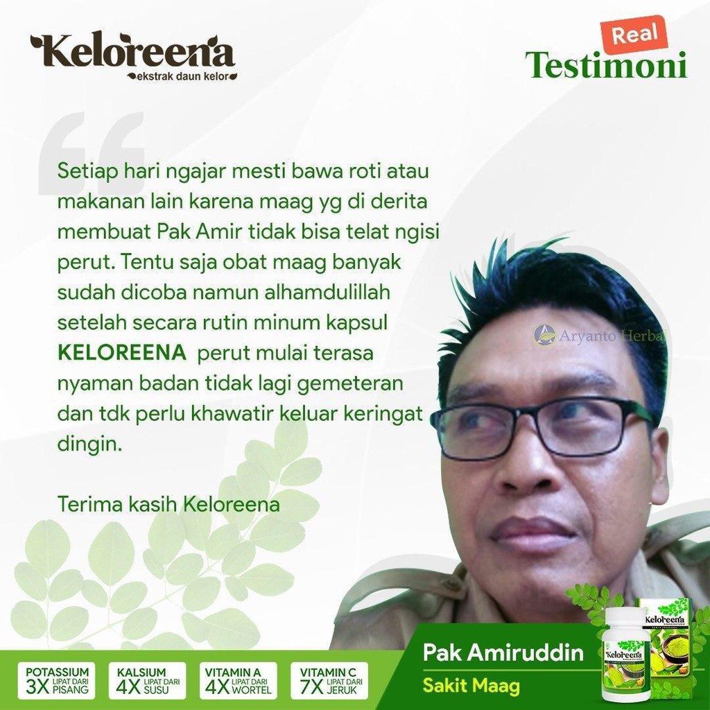 Obat Asam Lambung dan Tipes / Sesak Nafas / Vertigo Herbal Alami Keloreena 50 Kapsul Daun Kelor Asli BPOM