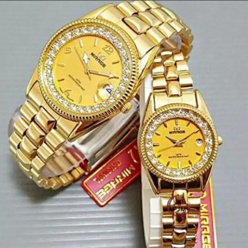 MIRAGE Original Jam Tangan Pria Wanita Rantai Kuning Mata Mata