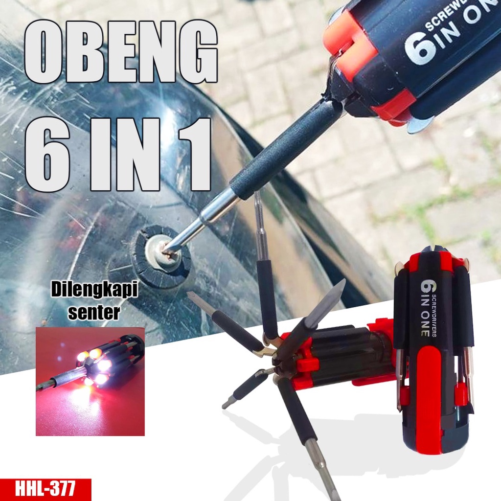 Obeng Set 6 in 1 Senter Lampu Led Multifungsi Perkakas