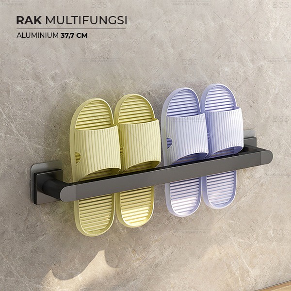 Rak Handuk Multifungsi 38cm Aluminium Plastik Gantungan Sandal Silver Gold Black