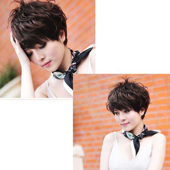 Wig / Rambut Palsu Wanita Model Pendek Keriting Warna Coklat Tua