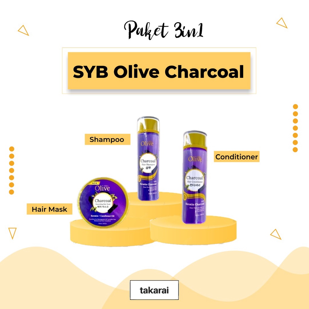 [COD] SYB Olive Charcoal Paket 3in1 Conditioner + Shampo + Hair Mask Treatment Segala Jenis Rambut