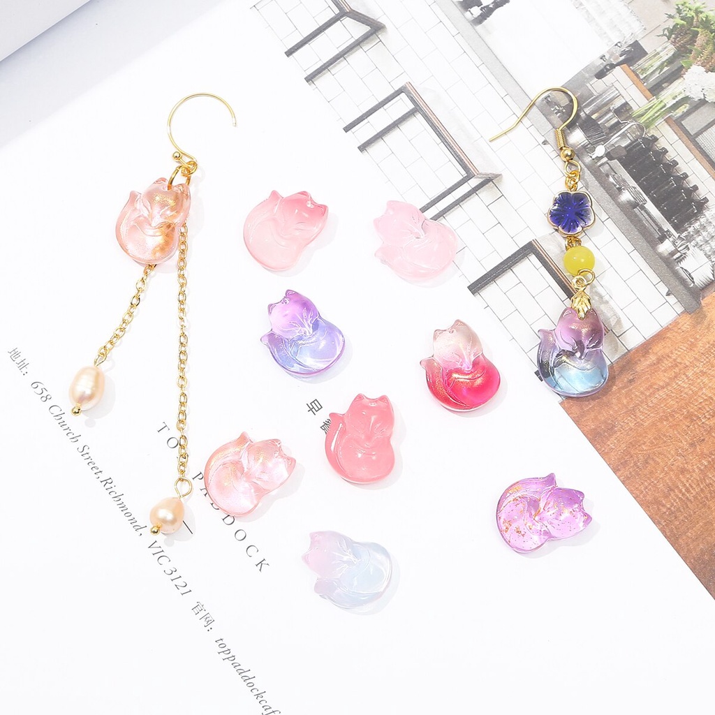 10 Pcs Fashion Lucu Mini Fox Kristal Kaca Pesona Berwarna Liontin DIY Anting Kalung Gelang Membuat Perhiasan Aksesoris