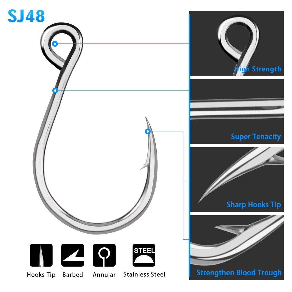 SOLIGHTER 20Pcs Durable Fish Bait Perforated Fly Fishhooks Fishing Hooks Barbed Sharp High Carbon Steel 6#-11/0# FishHook