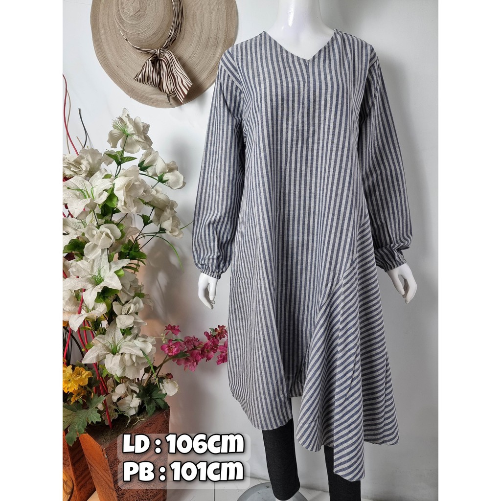 Atasan Baju Tunik Wanita Salur Bahan Katun Import Premium (Naura)