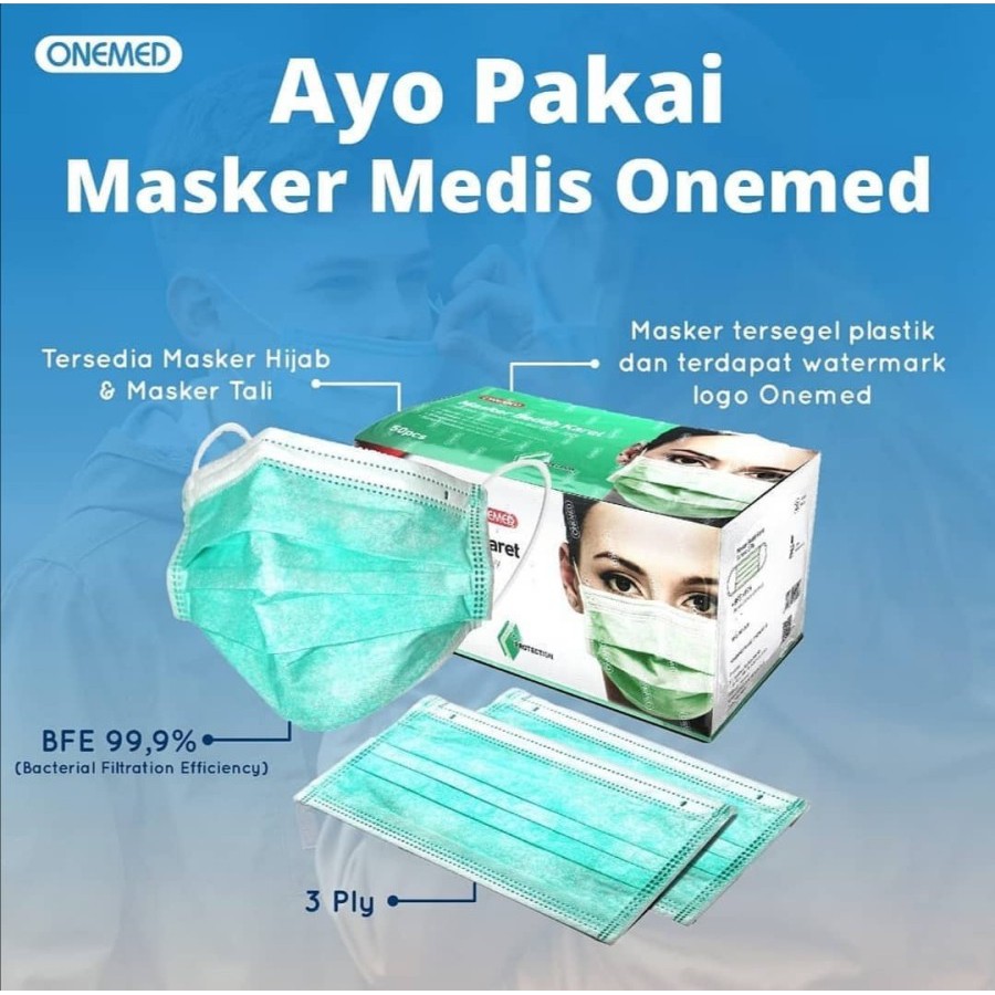 Jual masker earloop onemed medis/ kesehatan/surgical 3 ply isi 50 pcs ...