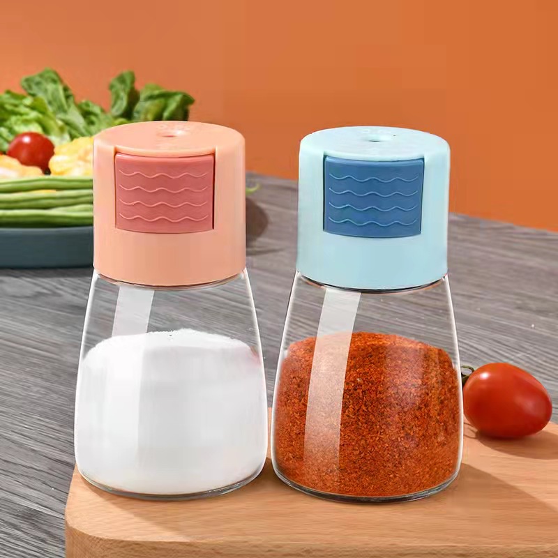 (COD) Ready Botol Tempat Garam Pencet Bumbu Kaca Otomatis 100ml Wadah Gula Garam Merica Bubuk Dispenser Bumbu Dapur