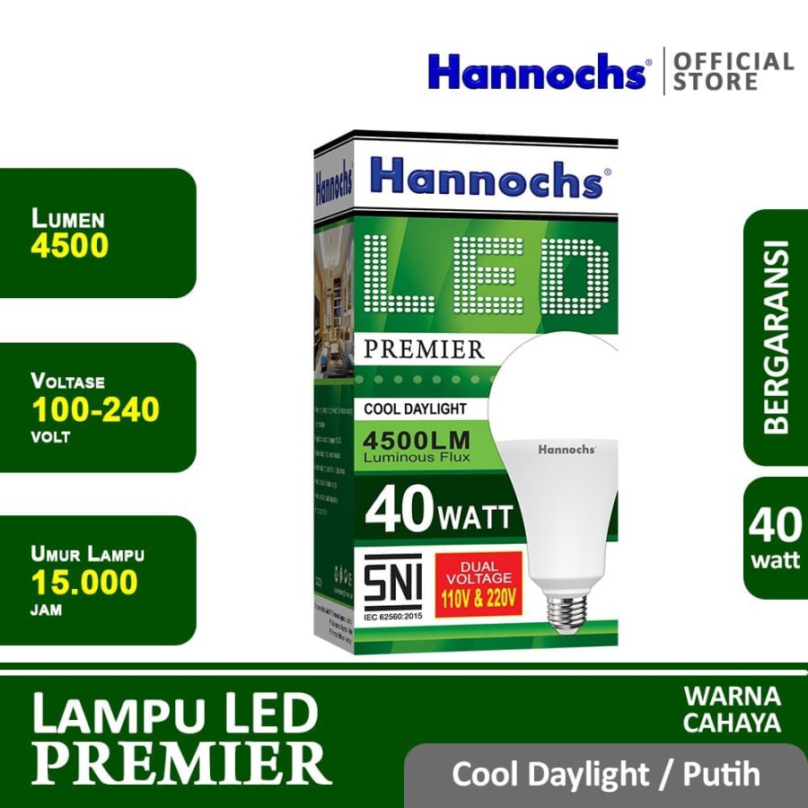 HANNOCHS PREMIER 40 WATT - Bola Lampu LED E27 40 Watt - Garansi 1 Tahun