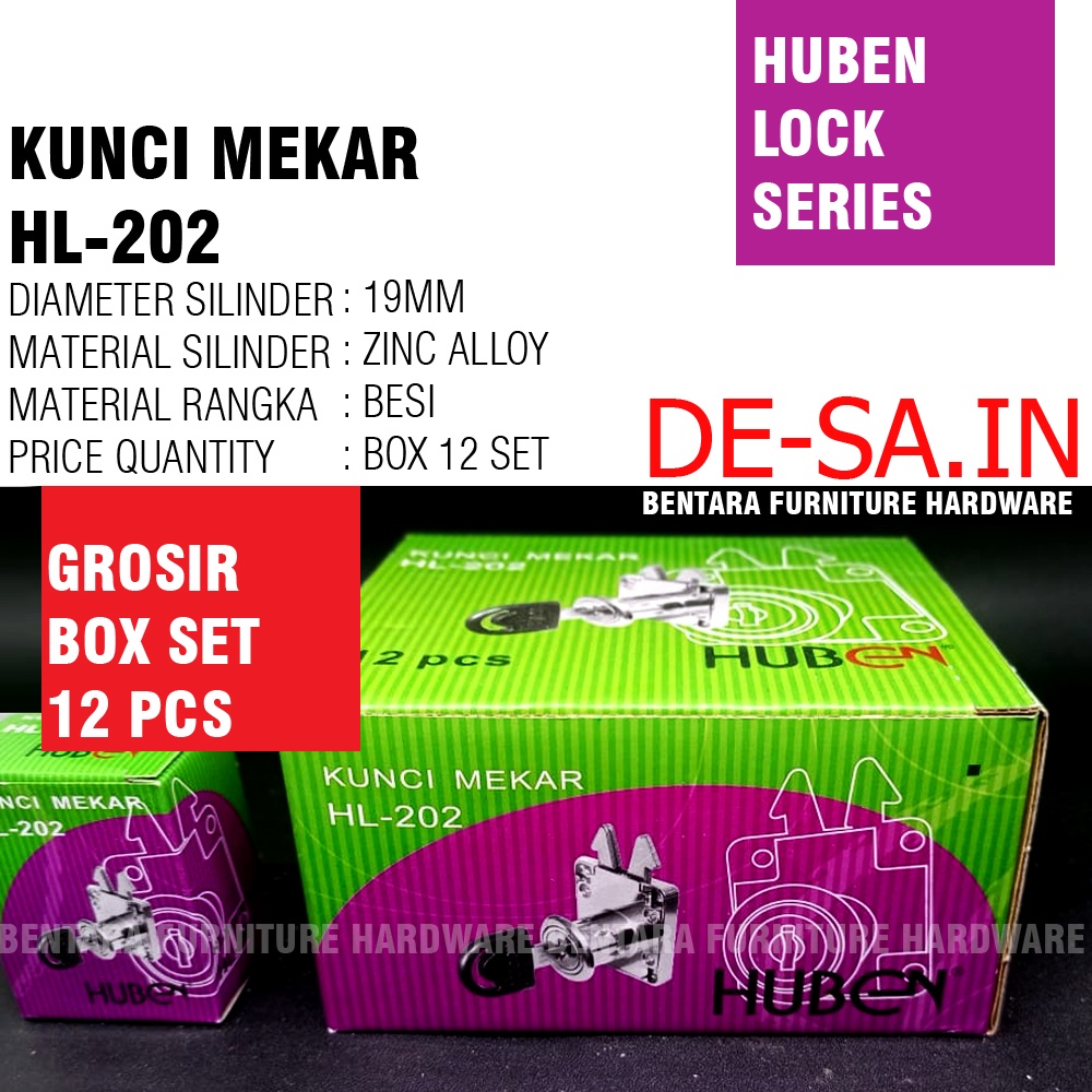 (GROSIR) Huben HL-202 Lock Kunci Huben Kunci Mekar Ekonomis Pintu Lemari Geser Sliding Door (BOX SET = 12 PCS)