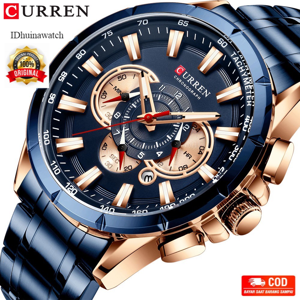 CURREN 8363 Jam Tangan Pria Analog Stainless Steel Chronograph Aktif Luminous Hand CURRENOS