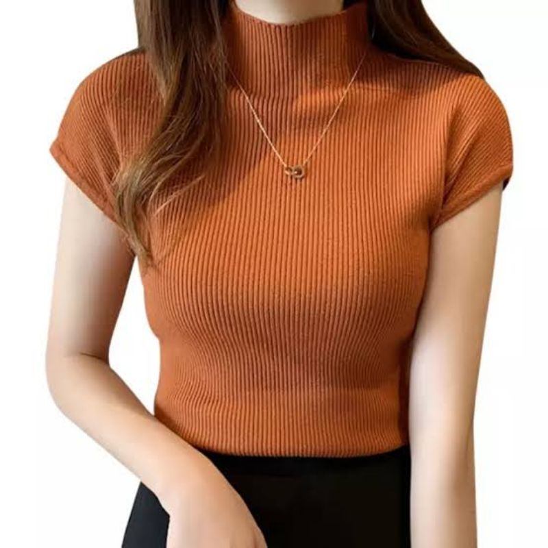 BAJU TURTLENECK PRETTY - Atasan Rajut KERAH TINGGI JALUR Tebal