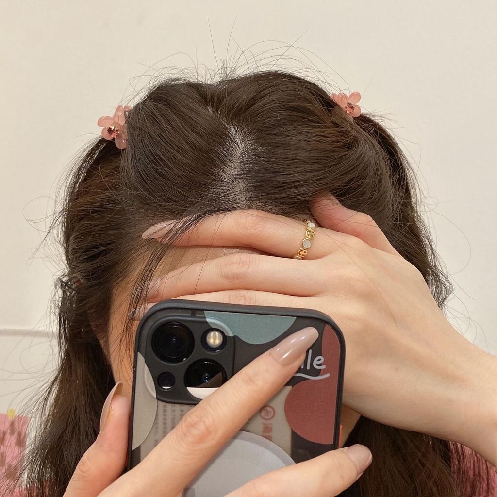 MINI FLOWER SHAPE PINK GREEN PONYTAIL HAIR CLIP SMALL CUTE WARNA POLOS JEPIT JEPITAN BUNGA KECIL PONI RAMBUT LUCU KOREA KOREAN STYLE GLOSSY HIJAU MERAH MUDA