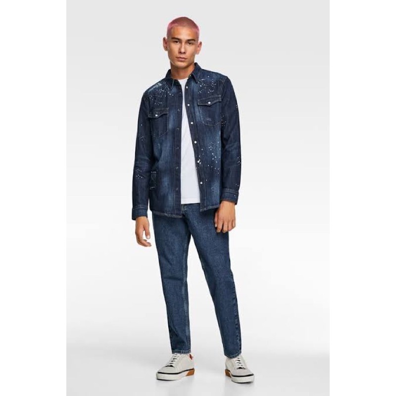 Zara Man Denim Overshirt with Paint Splatter
