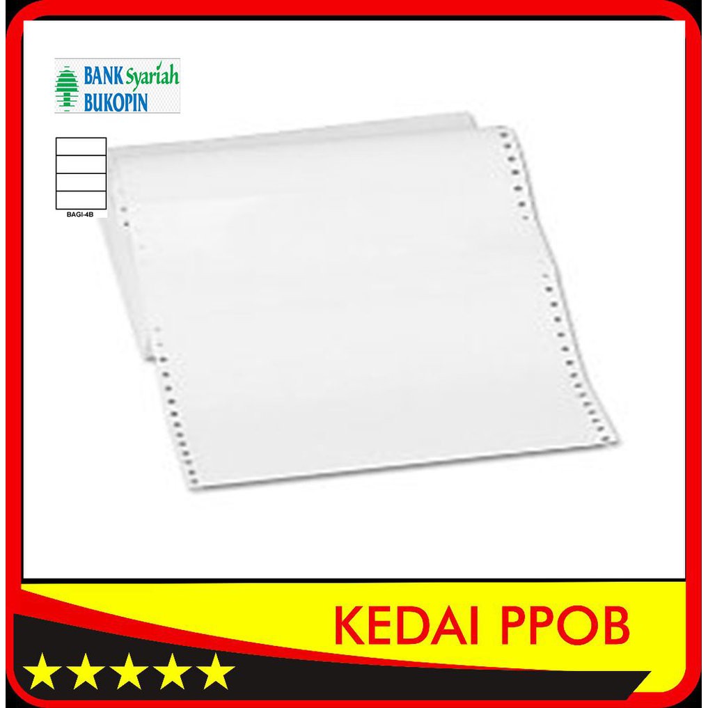 

Kertas Continuos Continuous Form Struk PPOB PLN A4 dibagi 4 rangkap 1 eceran Logo Bank BSB terlaris