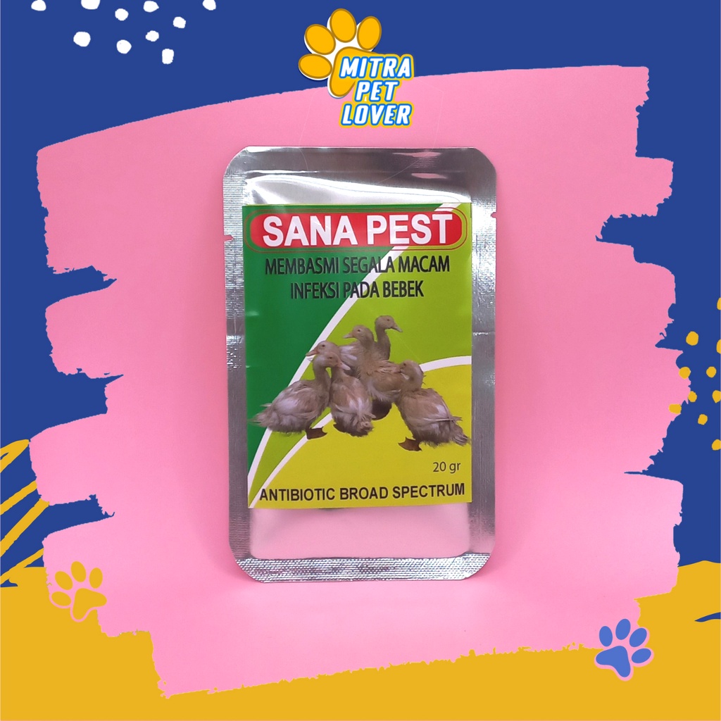 ANTI INFEKSI BEBEK - SANA PEST 20 GRAM - ANTIBIOTIK MEMBASMI SEMUA INFEKSI VIRUS BAKTERI JAMUR PADA DUCK UNGGAS ITIK - SANAPEST  - MURAH GARANSI KUALITAS ASLI ORIGINAL - PET ANIMAL VETERINARY TAMASINDO OBAT ANTIBIOTIC &amp; VITAMIN TERNAK HEWAN MITRAPETLOVER