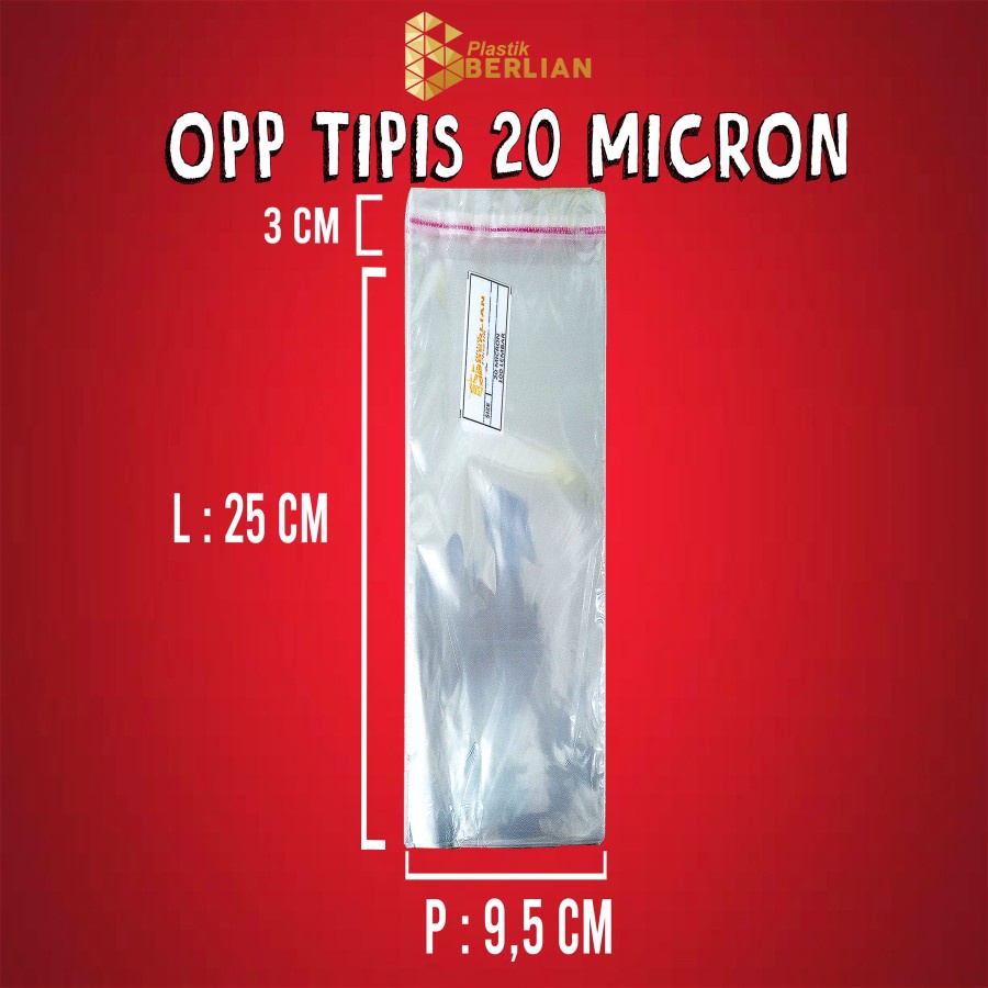 

9,5 x 25 cm Plastik OPP TIPIS (100 lbr) lem/seal