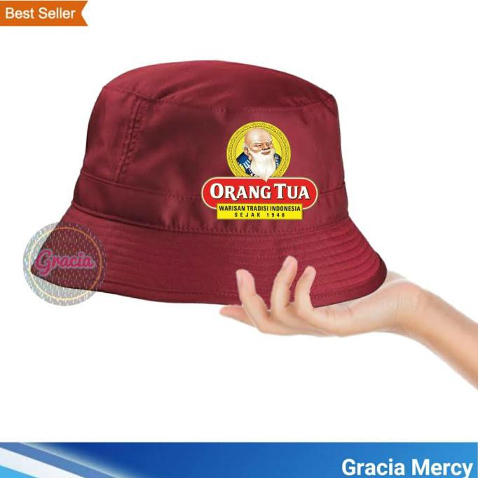 Topi Pria Cap Orang Tua Bucket Hat Maroon - J2