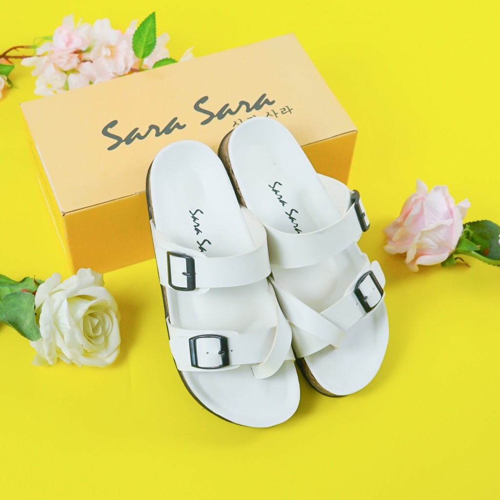 Sara Sara KELLY Sandal wanita casual sandal slop kulit sol puyuh kekinian  birken ban dua  silang