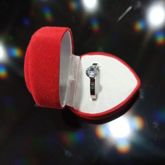 Cincin Titanium Mata Diamond model Korea solitare Stainless steel anti karat selamanya Fashion Ring-SILVER