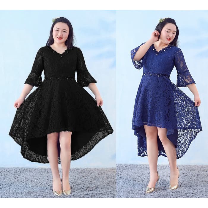 Gaun Pesta 0611118 Hitam Navy Ekor Big Size Party Dress Gown