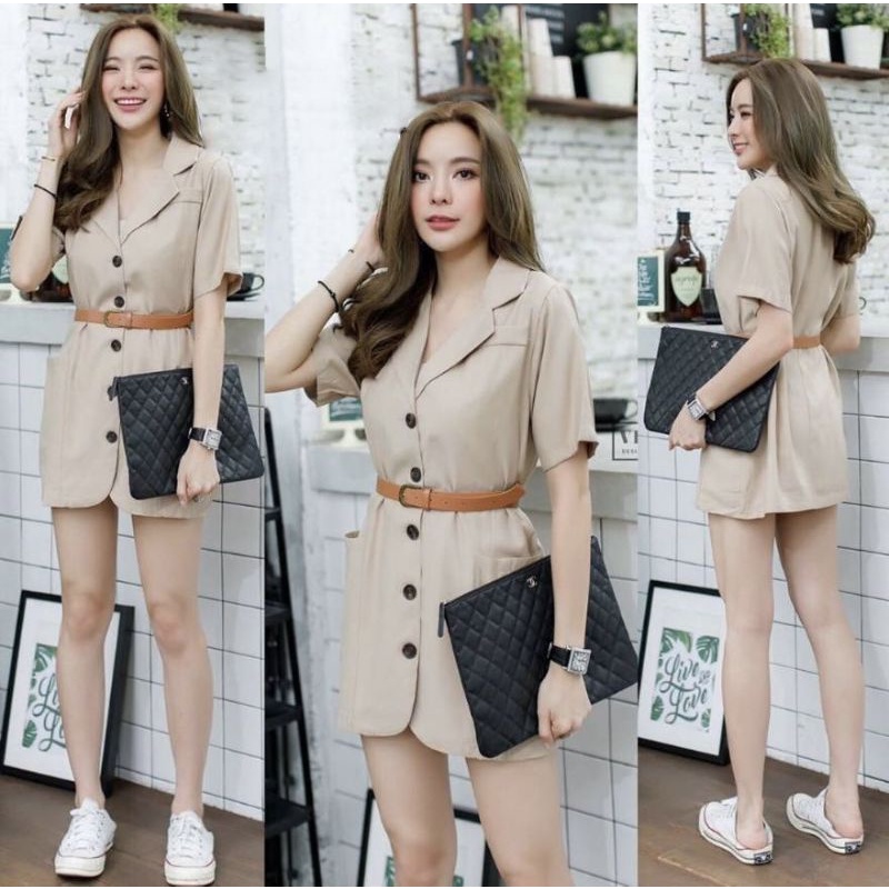 Blazer Koreaan / Free Belt/blazer lengan pendek/atasan wanita E1356