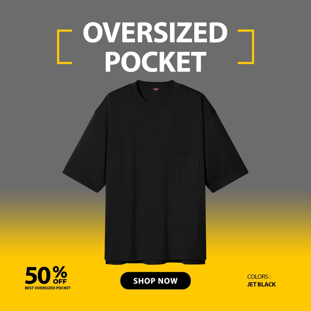 KAOS POLOS OVERSIZE POCKET SAKU PRIA TANGAN PENDEK WARNA HITAM JET BLACK UKURAN S-XL BAHAN COTTON COMBED 24S ORGINAL