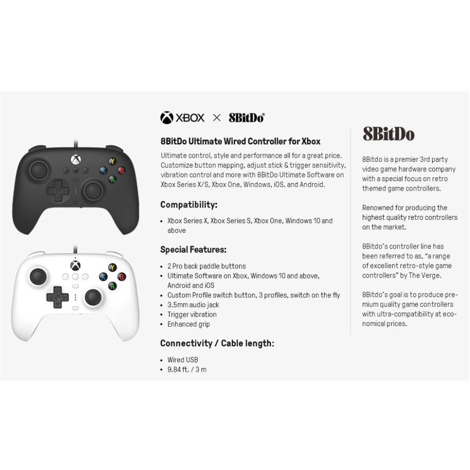 8BitDo Ultimate Wired Gamepad Game Controller For Windows 10 - Windows 11 Android iOS And Xbox Series X - S - One