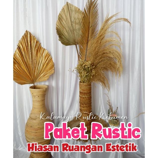 Paket Pampas Bulu Hiasan Wedding Rustic Daun Kering Dried Flower Dekorasi Rumah Palem