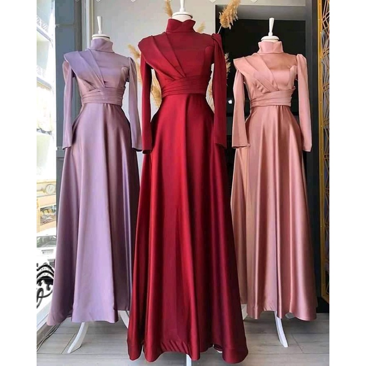 Dress Satin Premium/ Gaun Saten/ Gaun Kondangan Wanita