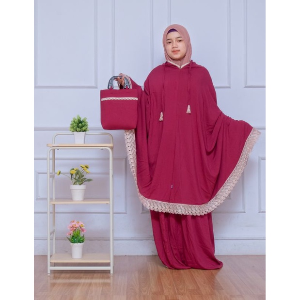 Mukena Rayon Dewasa  2in1 Mukena Resleting Renda Giper