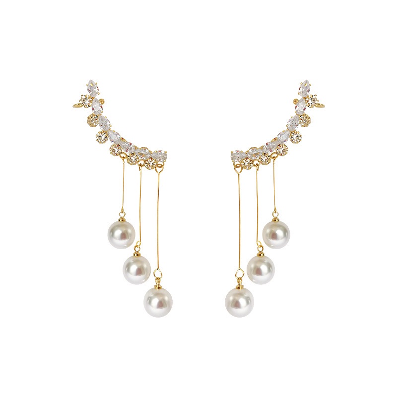 Anting Gantung Panjang Model Rumbai Dengan Mutiara Untuk Wanita