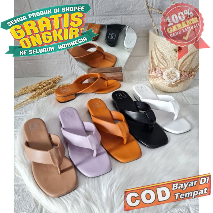 Sepatu Hak Heels Fashion Wanita Import AJ 08  tahu jepit zahra Sendal Ha Hels Perempuan Sapatu Cewek