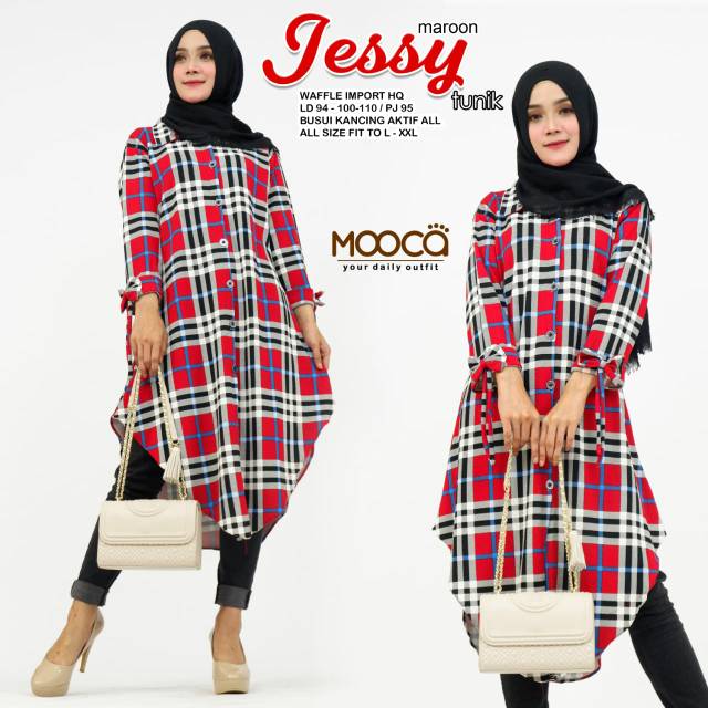 Jessy tunik kekinian motif kotak garis tunik terbaru