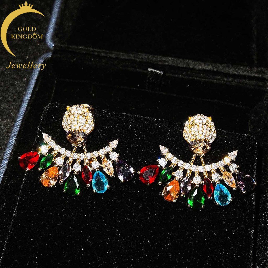 Goldkingdom Fashion Perhiasan 24 K Bangkok Aksesoris Ready Stock Tiger-head Earring Wanita Jarum Perak Cahaya Mewah Dapat Dibuka Dua Memakai Kepribadian Anting Merah Muda