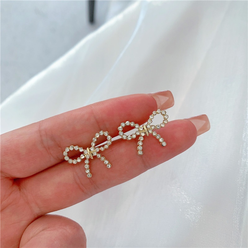 1Pairs Cute Mini Bowknot Silver Crystal Rainstone Earring Jewelry Accessories  Girls Gift