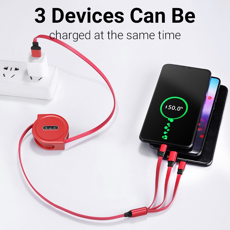 3 In 1 Kabel Data / Charger Micro USB Tipe C Retractable Fast Charging Portable Untuk Android