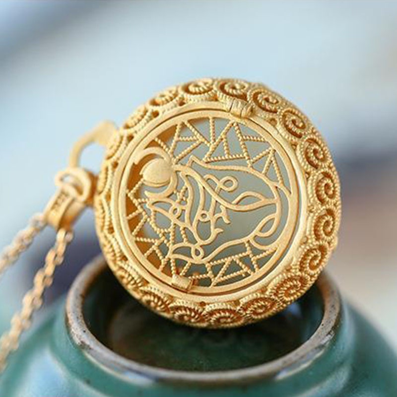 Kalung Liontin Batu Giok Hetian Model Hollow Out Untuk Wanita