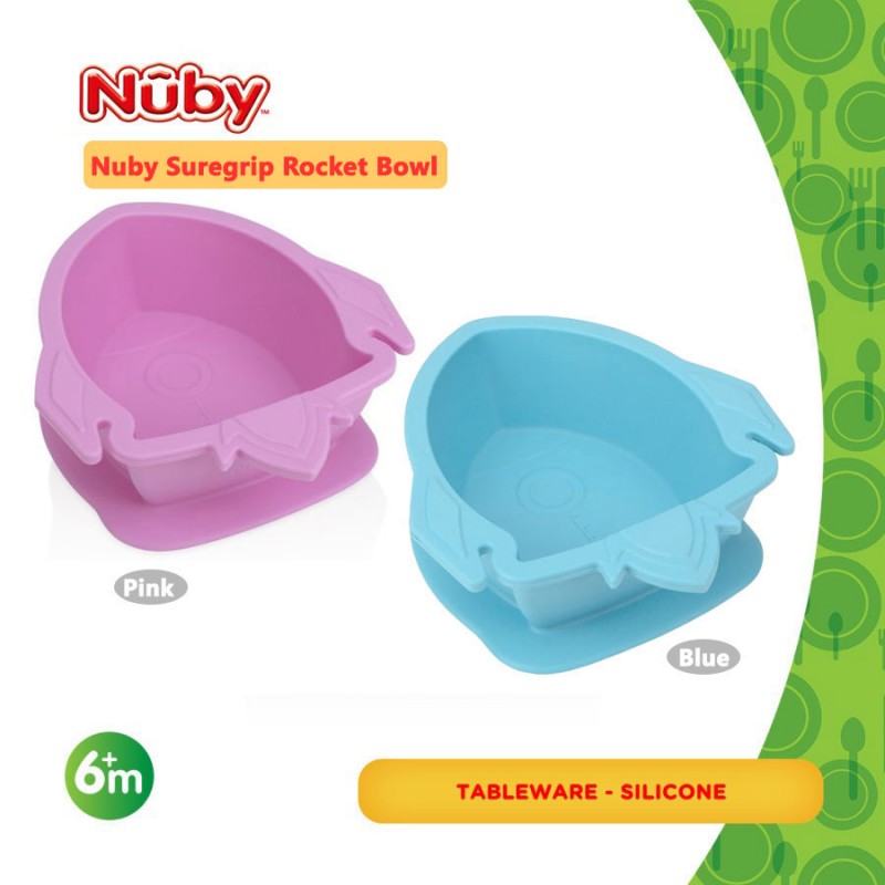 Nuby Sure Grip Rocket Bowl Mangkuk Bayi Silicone - Pink / Blue