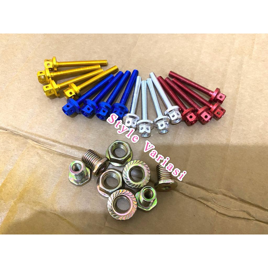 PAKETAN PAKET BAUT DAN MUR ANTI JEBOL BESI + BAUT VISOR CNC PROBOLT BIRU GOLD MERAH SILVER ALL NMAX LEXI ADV PCX XMAX AEROX NINJA R NINJA RR VIXION OLD NEW NVL SATRIA FU OLD NEW BARONG FACELITE  WELL NUT WINDSHIEL SET 4 PCS