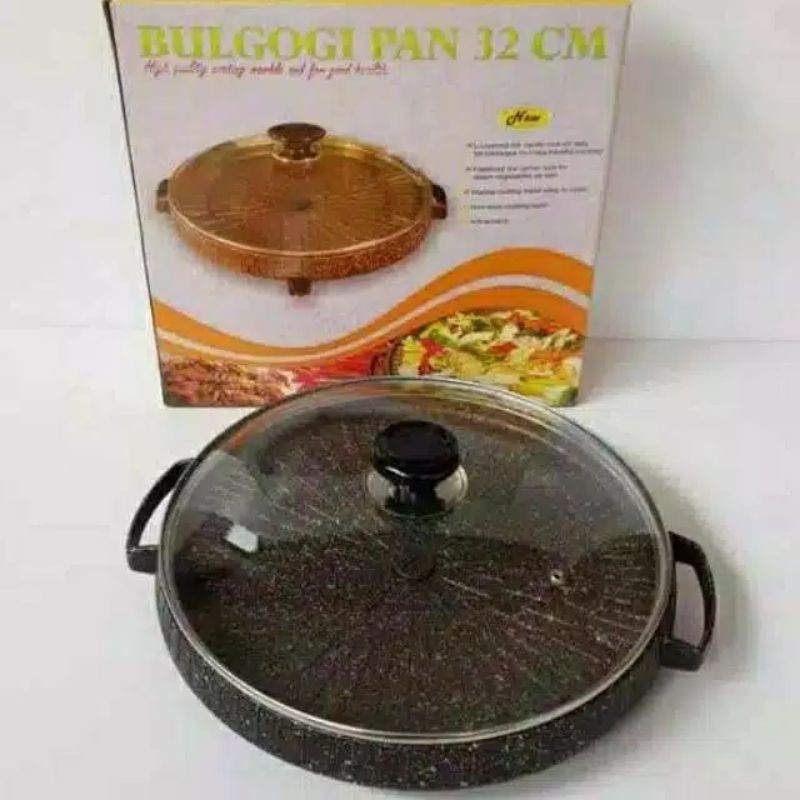 [FREE BUBBLE WRAP]bulgogi pan 32cm grill pan anti lengket/panci pemanggang bbq marbel/pan pemanggang