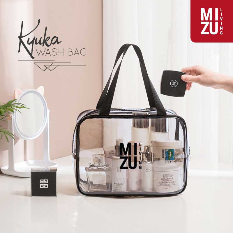 MIZU KYUKA Wash Bag Clear PVC Transparent Cosmetics Travel Makeup Bag Tas Kosmetik Bening Transparan