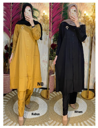 One Set Long Tunik Rayon Premium Import Setelan Tunik Panjang Fashion Muslim Kekinian